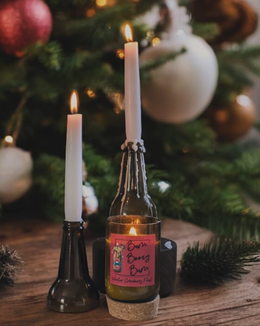 Winter Cranberry Frost | Beer Bottle Wooden Wick Candle