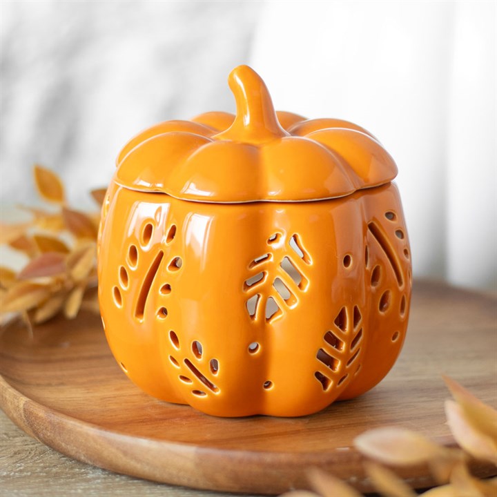 Orange Pumpkin with Leaf Tea-light Burner | AUTUMN COLLECTION 🍂