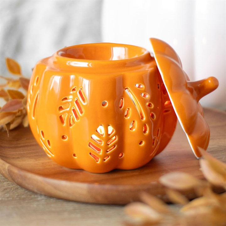 Orange Pumpkin with Leaf Tea-light Burner | AUTUMN COLLECTION 🍂