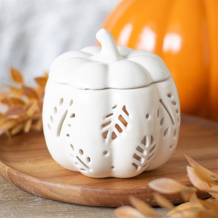 Off-White Pumpkin with Leaf Tea-light Burner | AUTUMN COLLECTION 🍂