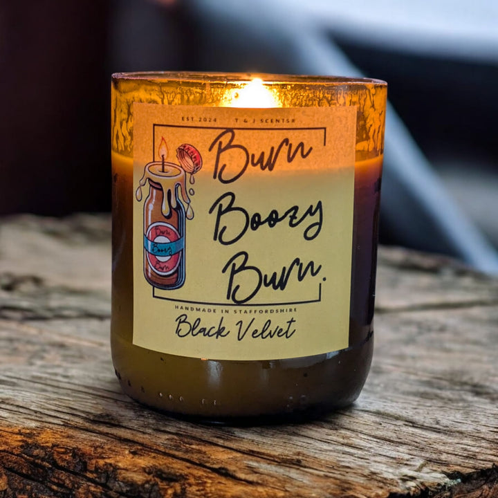 Black Velvet | Beer Bottle Wooden Wick Candle